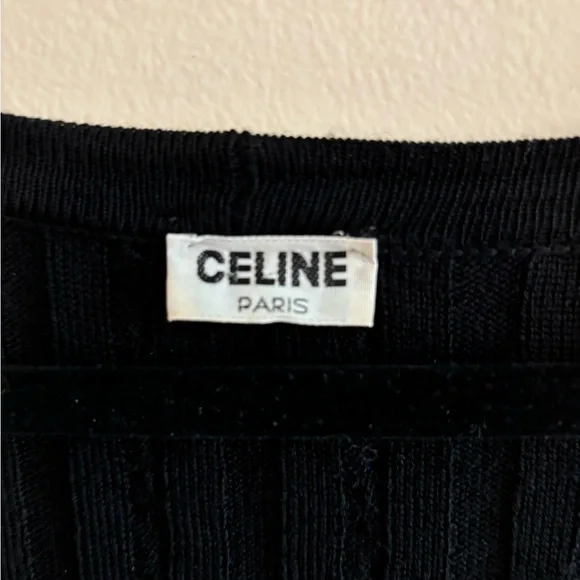 Celine Black 100% Wool Vintage Ribbed Women's Sweater- Large - Picture 2 of 14